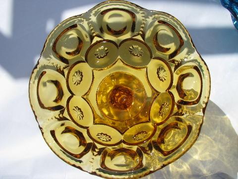 amber moon & stars glass, small compote, candy dish or pedestal flower bowl