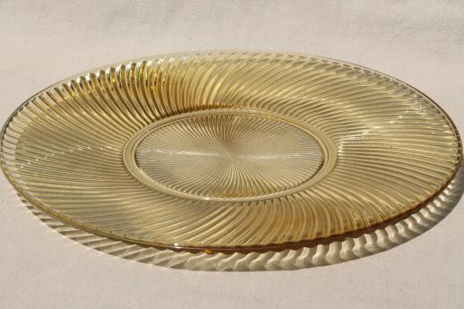 amber yellow depression glass salad bowl & serving plate, Federal glass Diana 