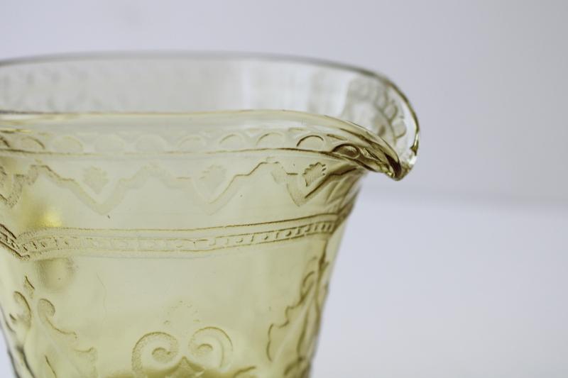 amber yellow vintage depression glass cream pitcher, spoke pattern Federal Patrician 