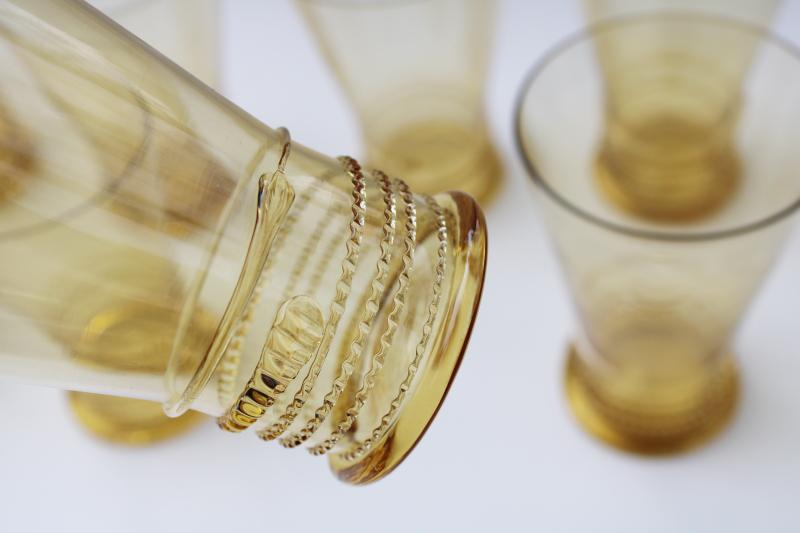amber yellow vintage tumblers, Juliska drinking glasses beaded rope thread band
