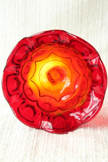 Amberina Glass Shaded Red Amber Candy Dish Vintage Moon And Stars Pattern Glass
