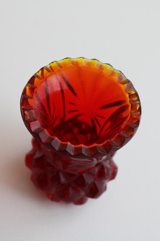 amberina red colored glass toothpick holder or match vase, vintage pressed glass