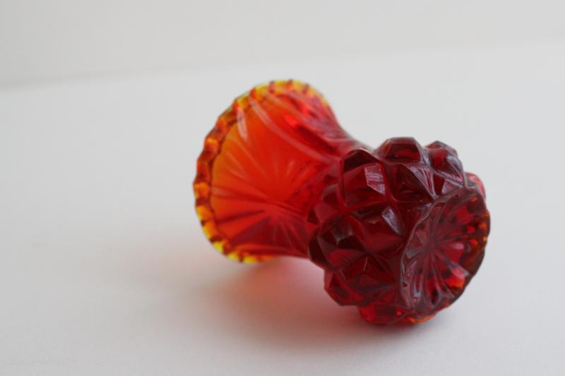 amberina red colored glass toothpick holder or match vase, vintage pressed glass