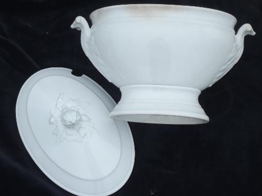antique 1800s vintage Davenport china white ironstone tureen or covered dish