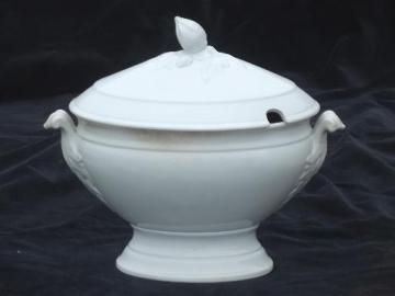 antique 1800s vintage Davenport china white ironstone tureen or covered dish