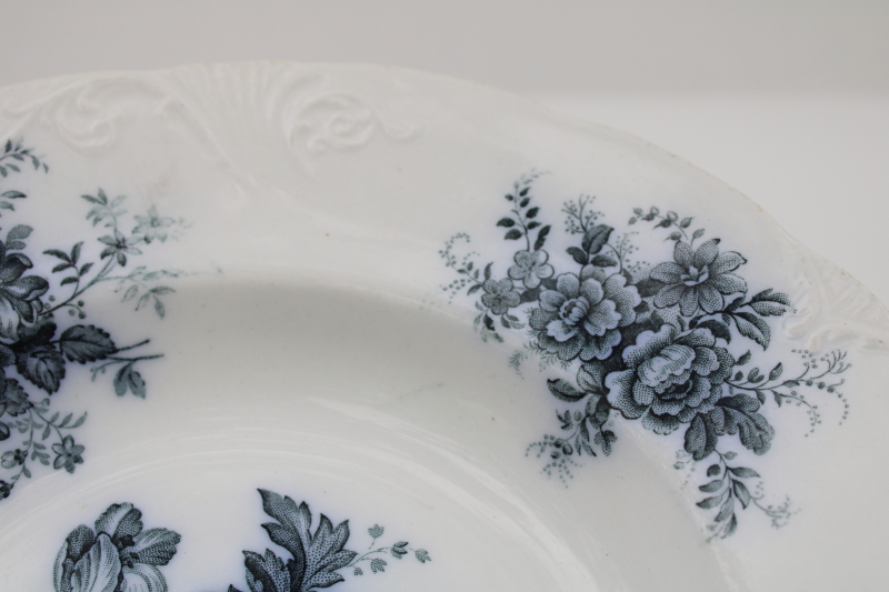 antique 1800s vintage English ironstone china plate flow dark blue transferware