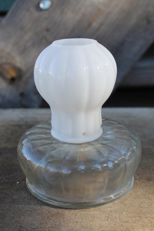 antique 1800s vintage Glow lite mini oil lamp night light milk glass globe shade 
