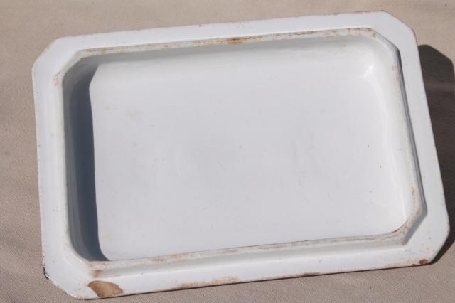 antique 1800s vintage blue & white transferware china lid, rectangular cover for serving dish