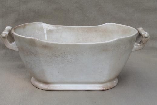 antique 1800s vintage ironstone china tureen w/ rectangular bowl, browned from age