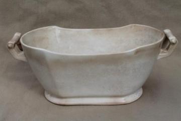 antique 1800s vintage ironstone china tureen w/ rectangular bowl, browned from age
