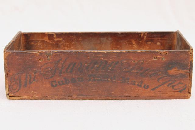 antique 1800s vintage wood cigar box w/ old script lettering advertising Havana cigars