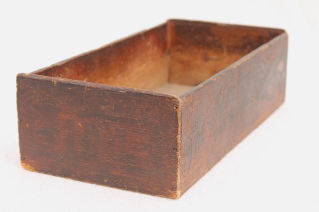 Antique open empty wooden cigar box with a blank label inside on