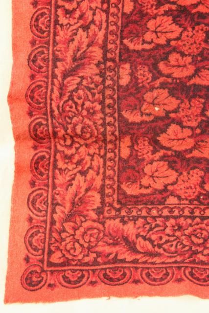 antique 1800s vintage wool tablecloth, turkey red William Morris style print