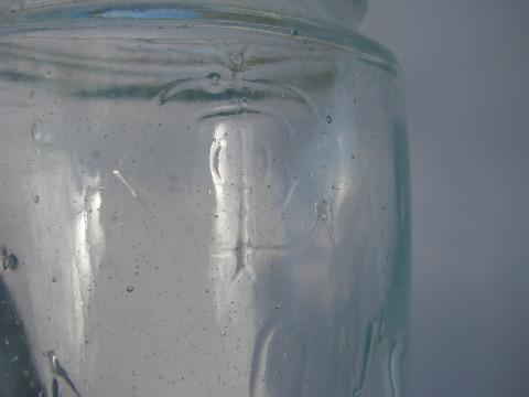antique 1858 patent vintage blue green glass fruit jar w/zinc lid