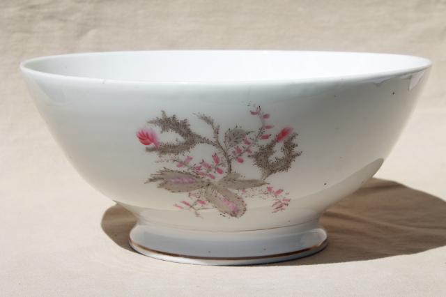 antique 1860s wedding punch bowl, civil war vintage moss rose ironstone china