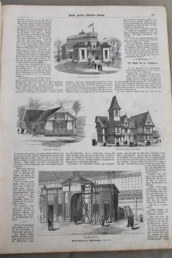 antique 1870s bound magazine folio size engravings, Leslie's Illustrated German gothic font