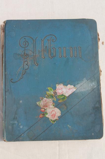 antique 1880s - 1930s scrapbook albums, one lady's collections of snips, cards, keepsakes