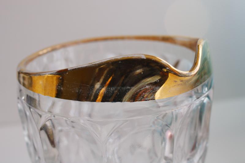 antique 1880s EAPG barreled thumbprint pattern glass pitcher w/ original gold 