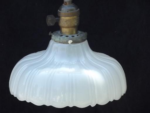 antique 1910 vintage ceiling fixture pendant light, white glass shade