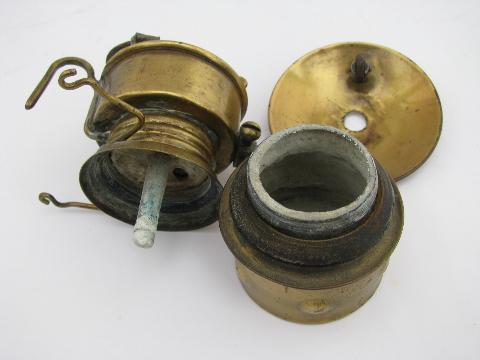 antique 1914 brass Guys Dropper carbide caver or miner's head lamp for restoration or parts