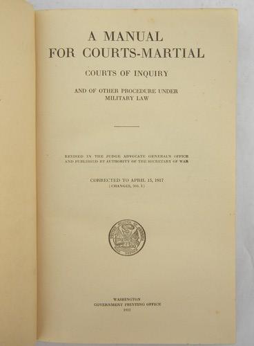 antique 1917 WWI vintage US Army courts-martial manual of military law