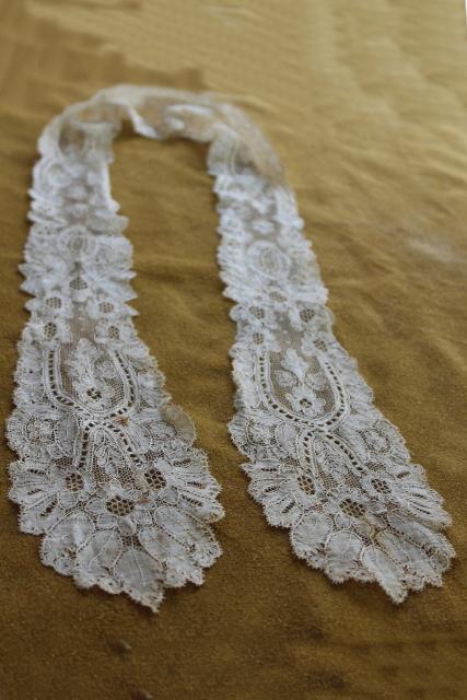 antique 19th century lace lappet collar or cap, mid 1800s civil war vintage needle bobbin lace