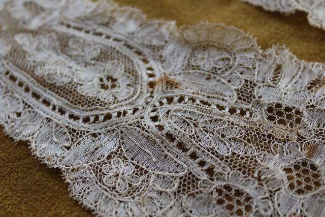 antique 19th century lace lappet collar or cap, mid 1800s civil war vintage needle bobbin lace