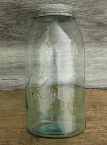 antique 2 qt aqua blue glass sloped shoulder Ball Mason jars w/bubbles
