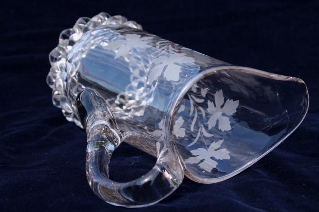 antique Amazon pattern pressed glass pitcher w/ leaf & vine, EAPG vintage glassware 