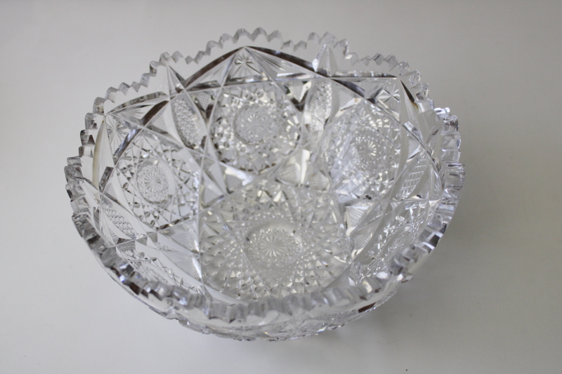 American Brilliant Cut Glass Low Bowl with Hobstars and Stars