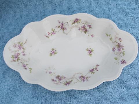 antique Austria porcelain sauce dish & gravy boat, painted florals