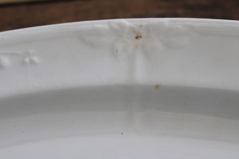 antique Baker white ironstone china platter, Fenton England 1800s vintage, bramble berries pattern