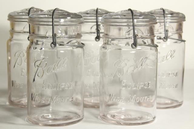 antique Ball Eclipse clear glass quart canning jars rare old wide mouth bail lid