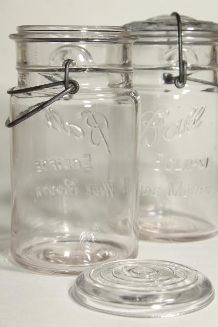 antique Ball Eclipse clear glass quart canning jars rare old wide mouth bail lid