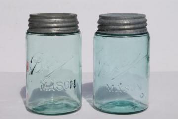 antique  Ball mason jars, vintage aqua blue glass storage jar w/zinc lid