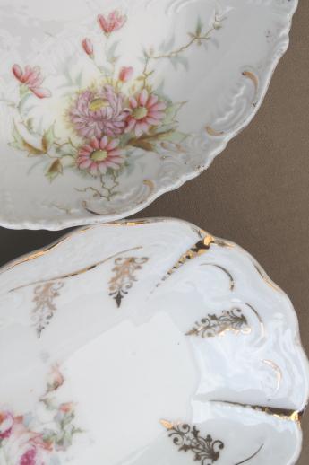 antique Bavaria & Germany china bowls lot, embossed porcelain w/ lovely old florals