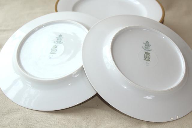 antique Bavaria china, Baronial gold band white porcelain salad plates vintage 1910