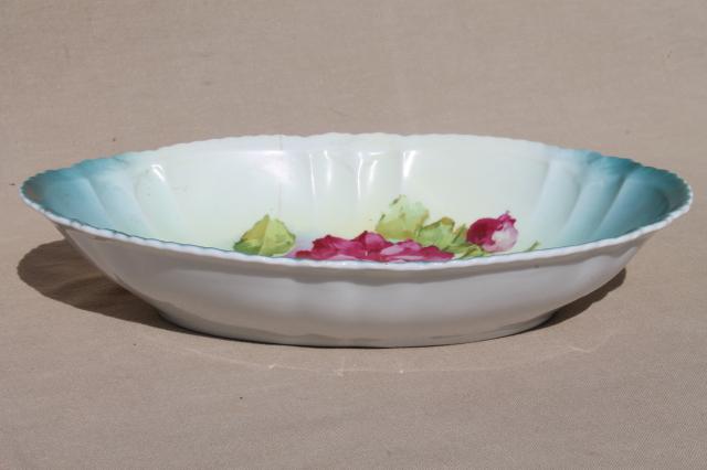 antique Bavaria china dish w/ roses floral, cabbage rose oval bowl shabby vintage chic