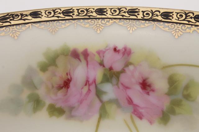 antique Bavaria china salad bowl or fruit dish w/ hand painted roses & gold edging