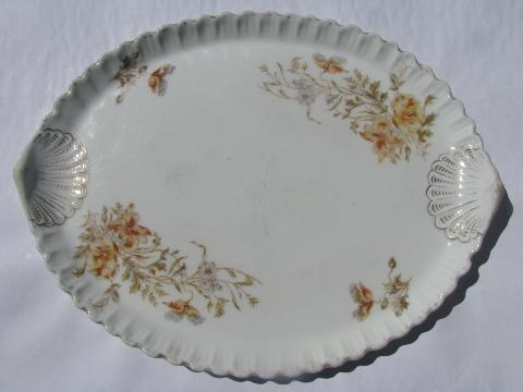 antique Carlsbad - Austria porcelain, floral china perfume tray for vanity / dresser