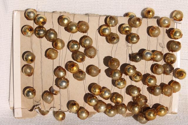antique Christmas garland, gold mercury glass balls baubles, vintage tree ornament decoration