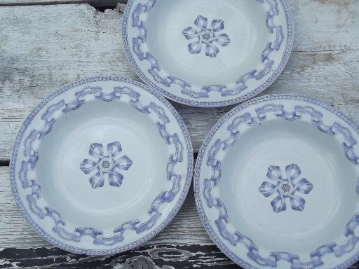 antique  Clyde - Scotland blue transferware ribbon china plates & bowls