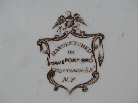 antique Davenport - New York transferware china plate, mid 1800s vintage