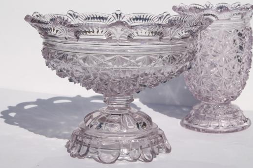 Antique Eapg Belmont Daisy And Button Open Lace Edge Glass Compote And Flower Vase 1782