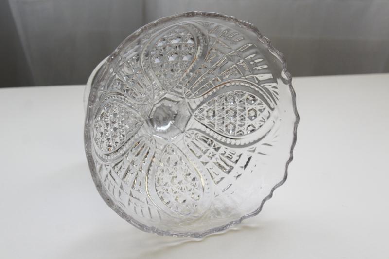 antique EAPG Higbee Perkins pattern pressed glass pedestal bowl, early 1900s vintage