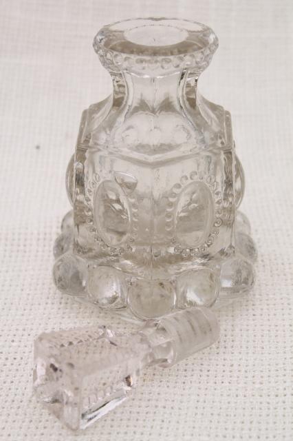 antique EAPG jewel pattern pressed glass cologne vanity bottle w/ glass stopper