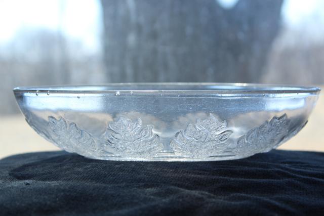antique EAPG pressed pattern glass jelly dish, oval cover bowl w/ oak leaf leaves
