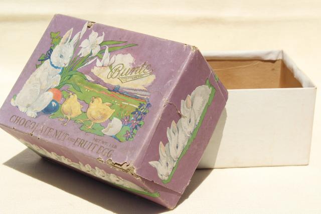 antique Easter egg candy container, early 1900s vintage chocolate box holiday graphics