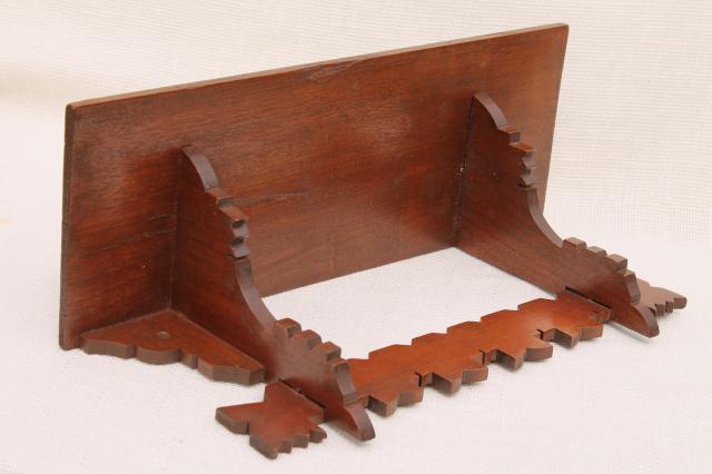 antique Eastlake style carved walnut wood fretwork shelf, mantel clock wall bracket 