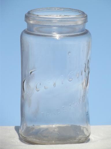 antique Economy embossed glass mason jar, early 1900s vintage canning jar